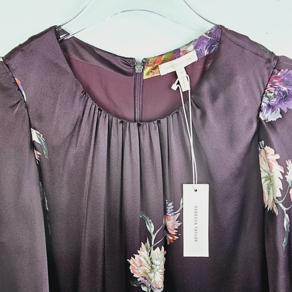 Rebecca Taylor Simone Fleur Silk Midi Dress in Burgundy NWT - Picture 6 of 16